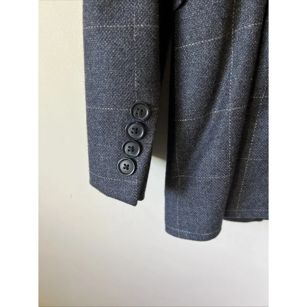 Saks Fifth Ave Men's Cashmere Windowpane Blazer 44R Slim Jacket Sport Coat